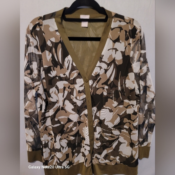 Chico's Sweaters - Chico Jacket Green Camo Mesh Size 2